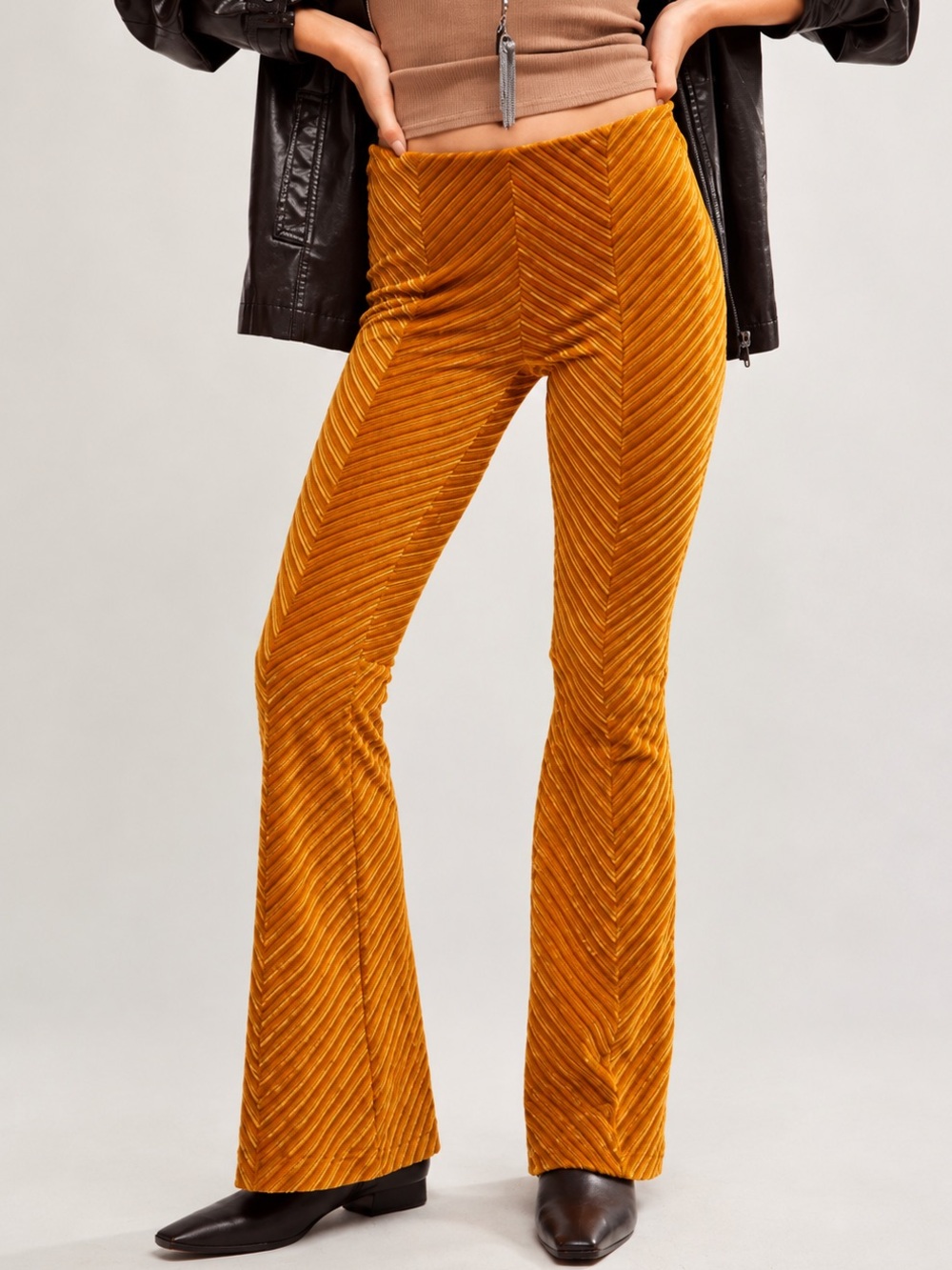 Free People Penny Pull On Velvet Flared Pants Size XS Bronzer Gold Retro Boho